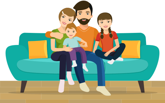 Happy Family Sitting on Sofa in Their New Home in Florida